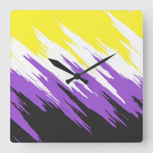 Abstract Nonbinary Pride Flag     Square Wall Clock