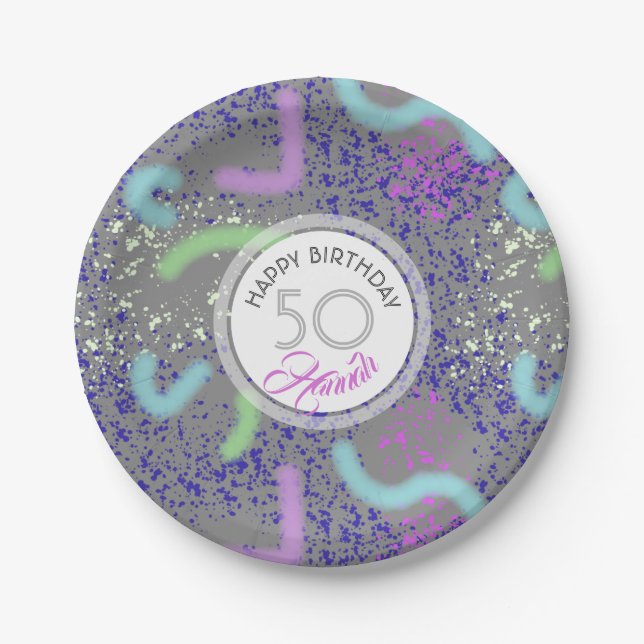 Abstract Noodle personalised 50th Birthday P Plate (Front)