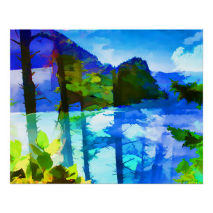 Abstract Ocean and Mountains Glossy Poster