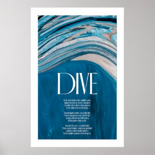 Abstract Ocean Art Print Teal Blue Coastal Poem