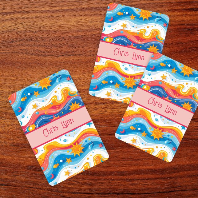 Abstract Ocean Beach Theme Waves Fish Sun Playing Cards (Creator Uploaded)