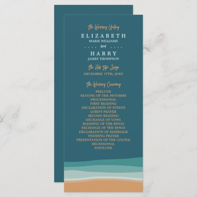Abstract Ocean Beach Wedding Programme (Front/Back)