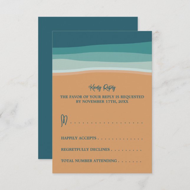 Abstract Ocean Beach Wedding RSVP Card (Front/Back)