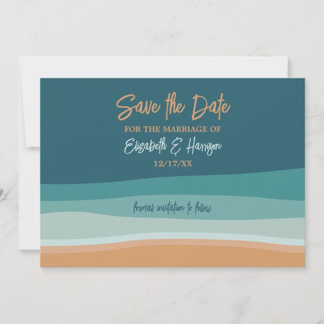Abstract Ocean Beach Wedding Save The Date (Front)