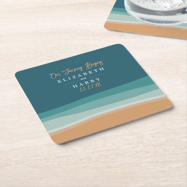 Abstract Ocean Beach Wedding Square Paper Coaster (Angled)