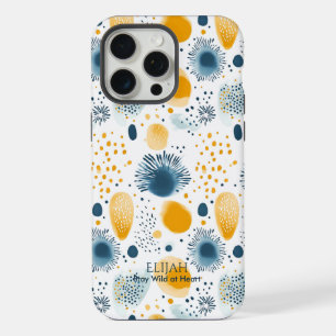 Abstract Ocean Bloom - Navy and Mustard Sea iPhone 15 Pro Max Case