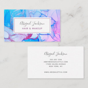 Abstract Ocean Blue Pink Watercolor Hair & Makeup Business Card