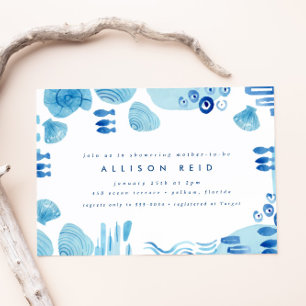 Abstract Ocean Blue Seashell Sea Boy Baby Shower Invitation