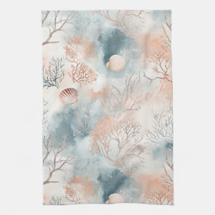 Abstract Ocean Coral Orange Blue Fluid Tea Towel