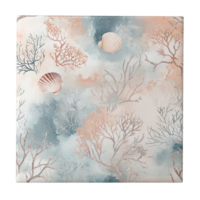 Abstract Ocean Coral Orange Blue Fluid Tile (Front)