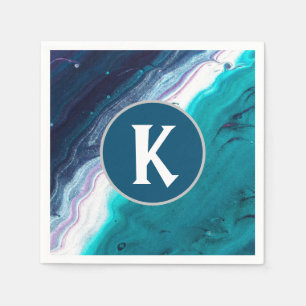 Abstract Ocean Monogram Napkin