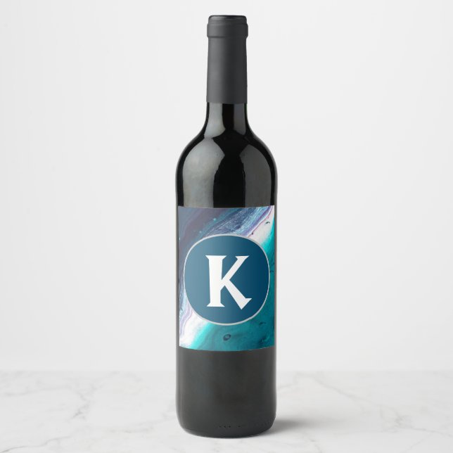 Abstract Ocean Monogram Wine Label (Front)