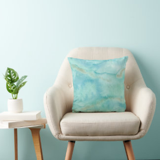 Abstract Ocean Watercolor Blue and Gold Cushion