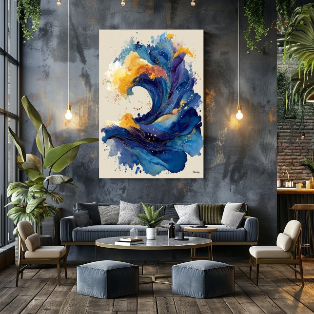 Abstract Ocean Wave Liquid Art Blue Gold Fluid  Poster (Creator Uploaded)
