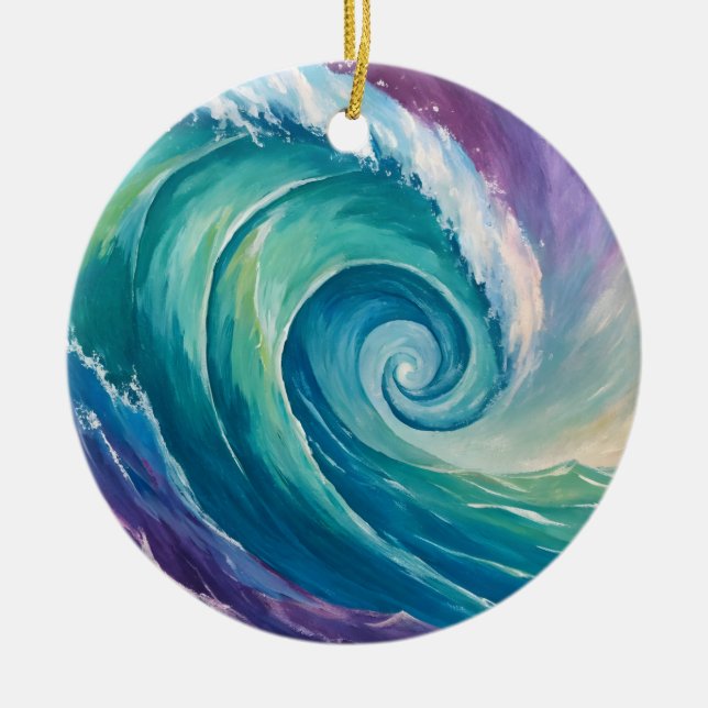 Abstract Ocean Wave Spiral Ceramic Tree Decoration (Front)