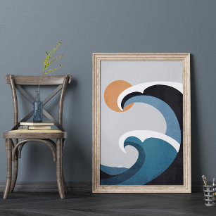 Abstract Ocean Waves and Sun Poster