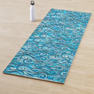 Abstract ocean waves blue pattern yoga mat