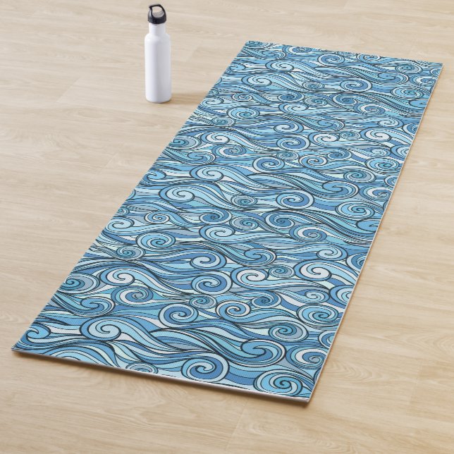 Abstract ocean waves blue pattern yoga mat (In Situ)