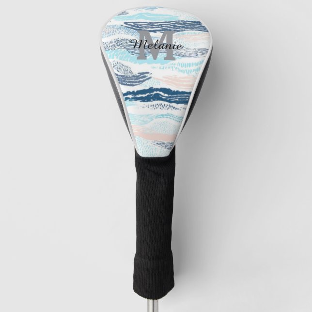 Abstract Ocean Waves Blue Pink Textured Pattern Golf Head Cover (Front)
