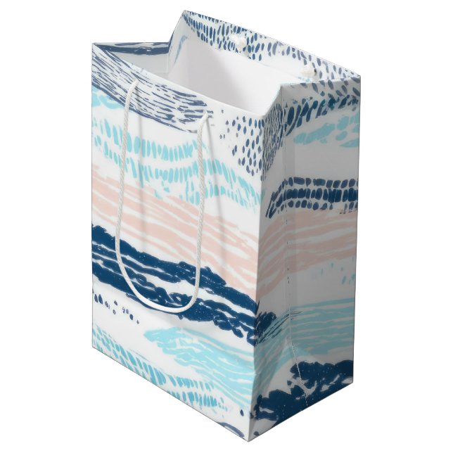 Abstract Ocean Waves Blue Pink Textured Pattern Medium Gift Bag (Front Angled)