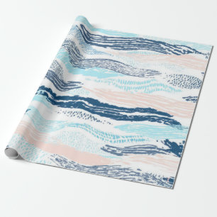 Abstract Ocean Waves Blue Pink Textured Pattern Wrapping Paper