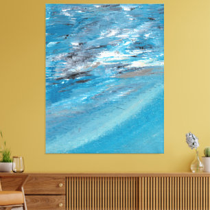 Abstract Ocean Waves in Blue and Grey Brushstrokes Canvas Print