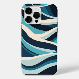 Abstract Ocean Waves Minimal Pattern Blue Cyan iPhone 14 Pro Max Case
