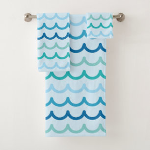 Abstract Ocean Waves Pattern Bath Towel Set