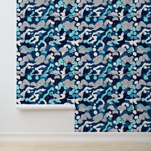 Abstract Ocean Waves Pattern in Blue Tones Wallpaper (Application)