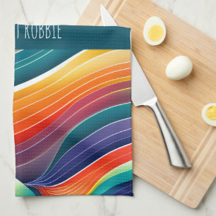 Abstract Ocean Waves Rainbow Pattern Tea Towel