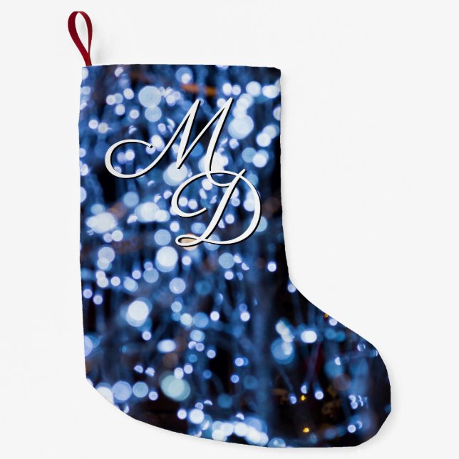 Abstract Of Blue Lights Monogram Small Christmas Stocking (Front)