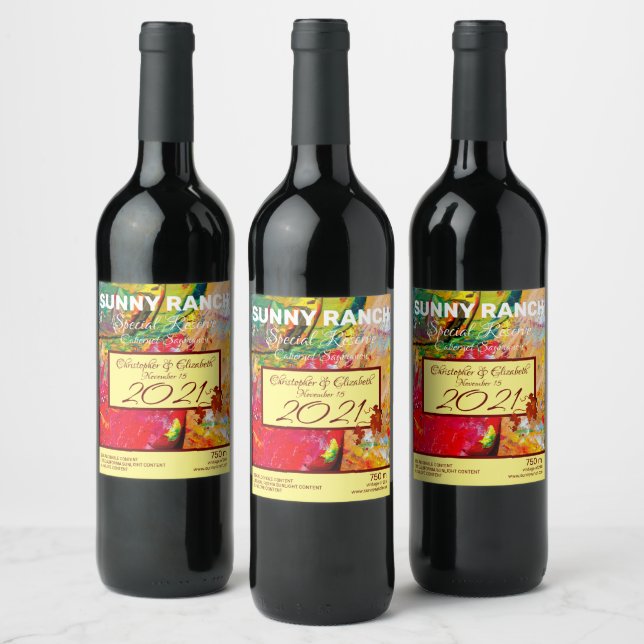 Abstract Of Cheerful Artist Palette Wine Label (Bottles)