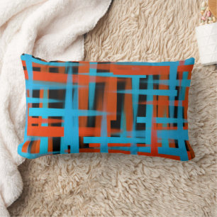 Abstract oil brush strokes in orange and blue lumbar cushion