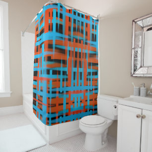 Abstract oil brush strokes in orange and blue shower curtain