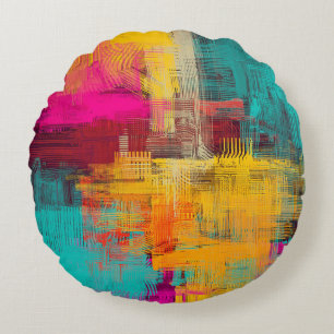 Abstract oil painting, expressive background. round cushion
