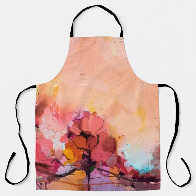 Abstract oil painting landscape. Colourful blue pu Apron (Front)