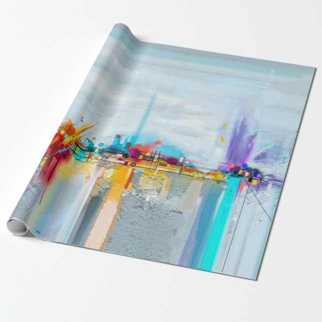 Abstract oil painting landscape. Colourful blue pu Wrapping Paper (Unrolled)