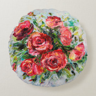 abstract oil painting of beautiful fresh bouquet round cushion