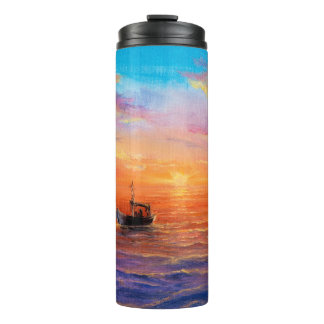  abstract oil painting of fishing boat  and sea on thermal tumbler