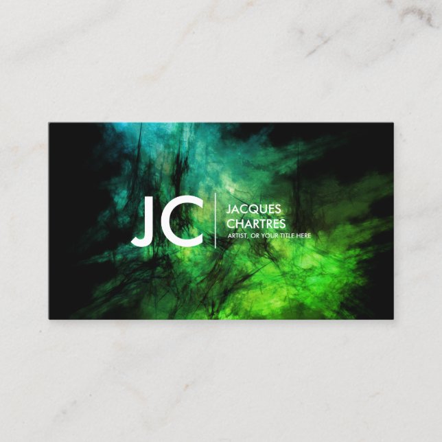 Abstract Oil Painting Professional Monogram Green Business Card (Front)