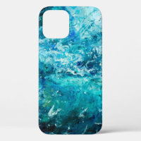 abstract oil painting showing waves in ocean or s