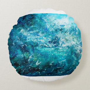 abstract oil painting showing waves in ocean or s round cushion
