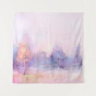 Abstract oil painting winter forest landscape. Sem Tapestry