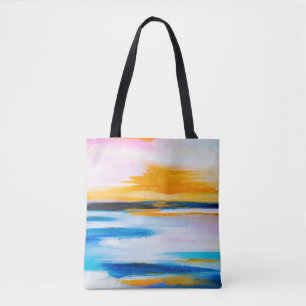 Abstract oil texture, sunset sea painting. tote bag