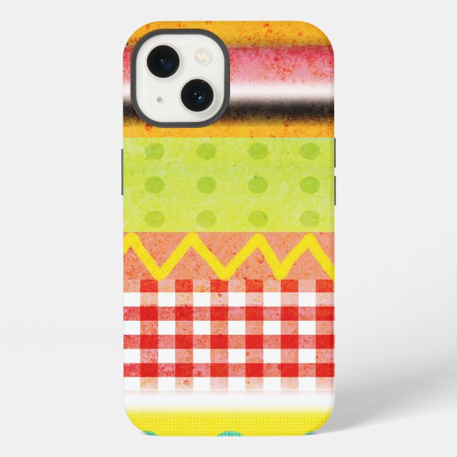 Abstract Old styled Gingham Zigzag striped Polka iPhone Case (Back)