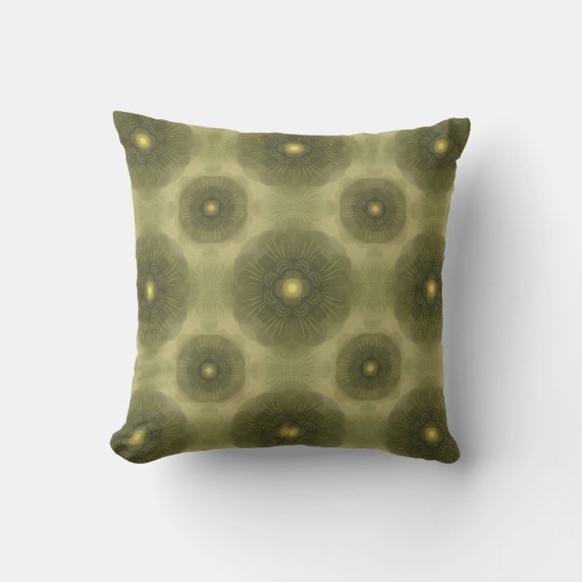 Abstract Olive Green Flower Seamless Pattern Cushion (Front)