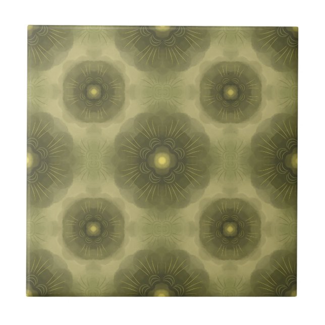 Abstract Olive Green Flower Seamless Pattern Tile (Front)