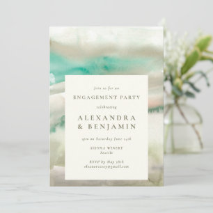 Abstract Olive Green Watercolor Engagement Party Invitation