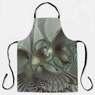 Abstract Olive Sage Green Gray Fractal Art Fantasy Apron