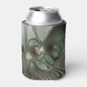Abstract Olive Sage Green Gray Fractal Art Fantasy Can Cooler